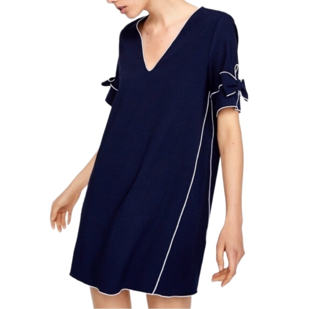 Zara Navy Blue Mini Dress with White Trim